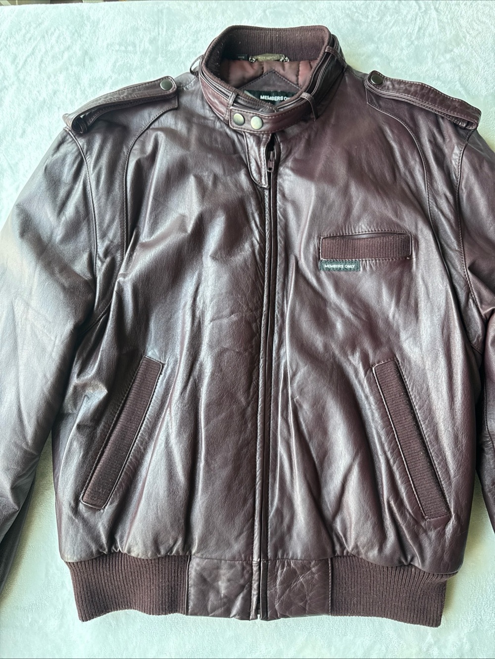 Vintage 80s Members Only Leather Jacket Men Racer Bomber Burgundy Brown Size 44